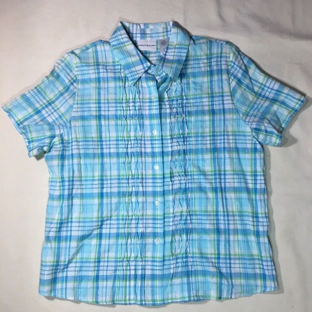 Alfred Dunner Shirt Size 16 Mint Green White Blue